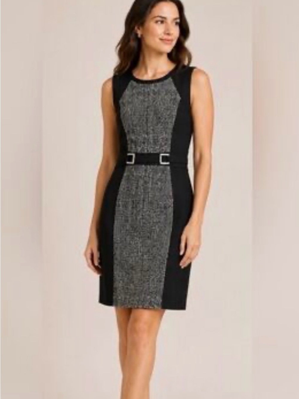 White House Black Market Black Sleeveless Midi Dress White Tweed Panel size 4